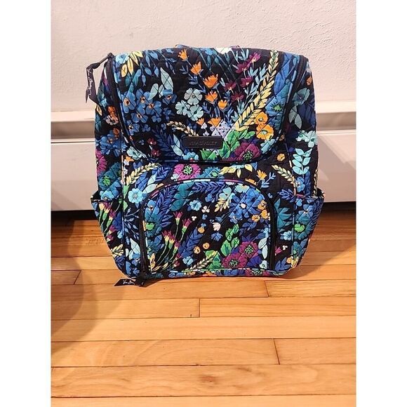 Vera Bradley Midnight Blues Campus Backpack Blue Floral Bag NICE - Picture 1 of 7